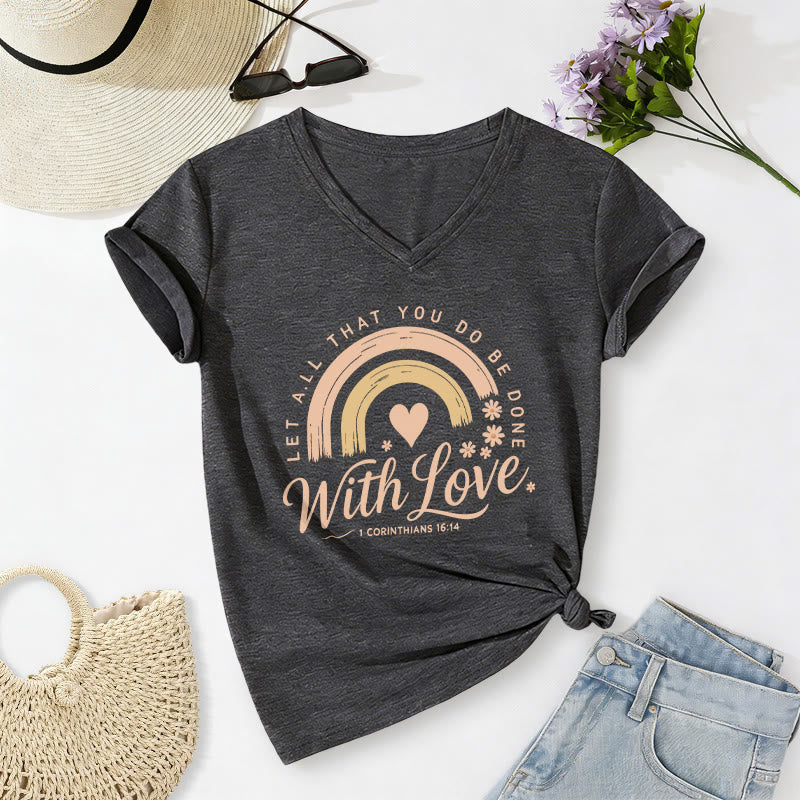 Christianartworkshop Bibelvers mit Liebe Regenbogenblumen Lässiges V-Ausschnitt-T-Shirt - Dunkelgrau - 2XL - image 20
