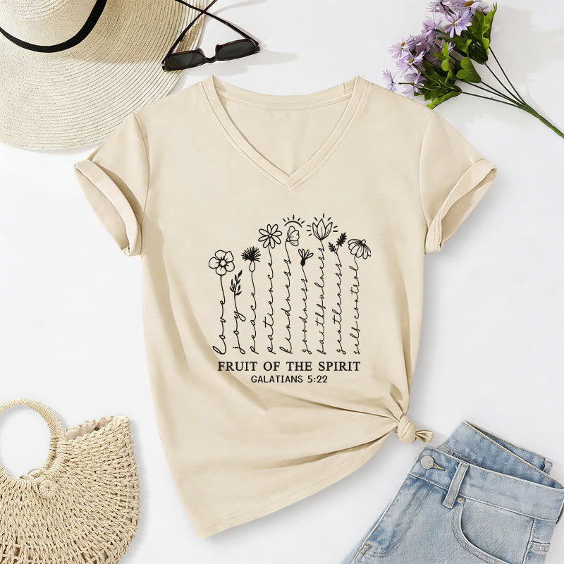 Christianartworkshop Frucht des Geistes Galater 5:22 Lässiges T-Shirt mit Blumenmuster und V-Ausschnitt - Beige - 2XL - image 2