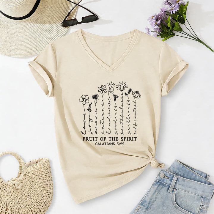 Christianartworkshop Frucht des Geistes Galater 5:22 Lässiges T-Shirt mit Blumenmuster und V-Ausschnitt - Beige - 2XL - image 2