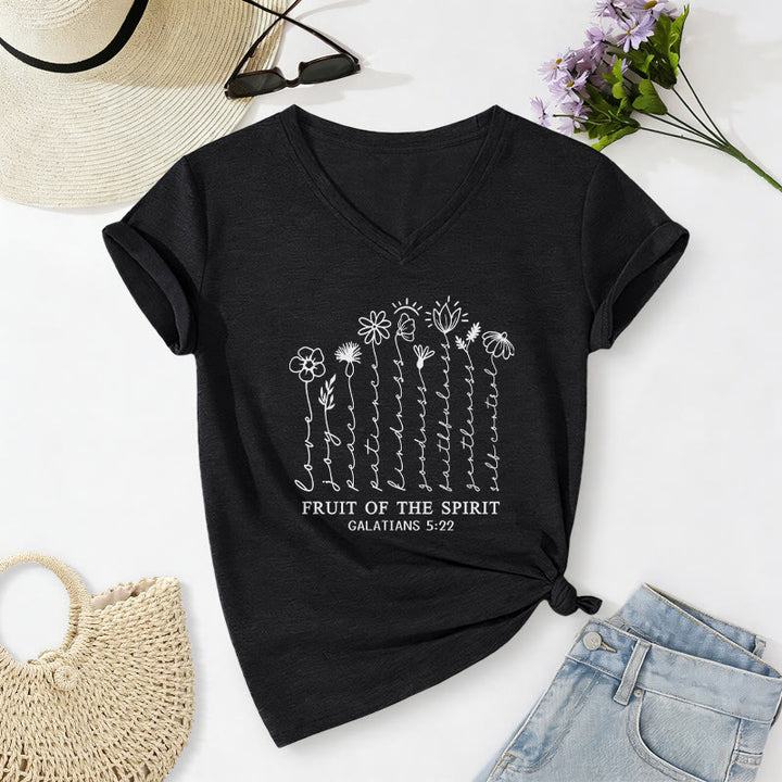 Christianartworkshop Frucht des Geistes Galater 5:22 Lässiges T-Shirt mit Blumenmuster und V-Ausschnitt - Schwarz - 2XL - image 12
