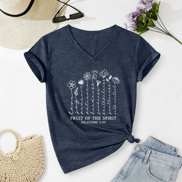 Christianartworkshop Frucht des Geistes Galater 5:22 Lässiges T-Shirt mit Blumenmuster und V-Ausschnitt - Marineblau - 2XL - image 18