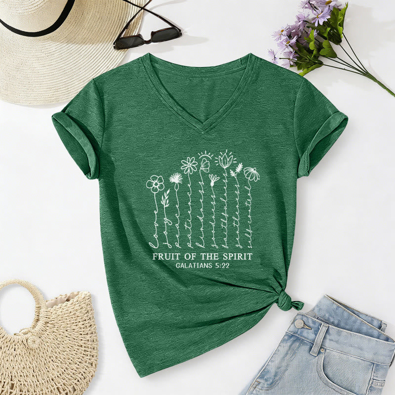 Christianartworkshop Frucht des Geistes Galater 5:22 Lässiges T-Shirt mit Blumenmuster und V-Ausschnitt - Dunkelgrün - 2XL - image 14