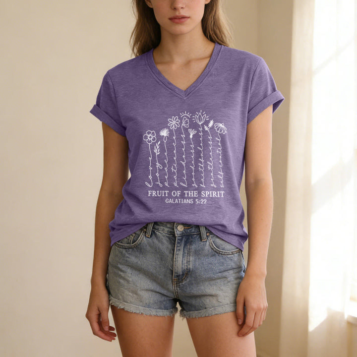 Christianartworkshop Frucht des Geistes Galater 5:22 Lässiges T-Shirt mit Blumenmuster und V-Ausschnitt - image 17