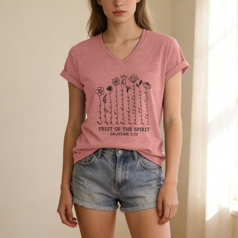 Christianartworkshop Frucht des Geistes Galater 5:22 Lässiges T-Shirt mit Blumenmuster und V-Ausschnitt - image 11