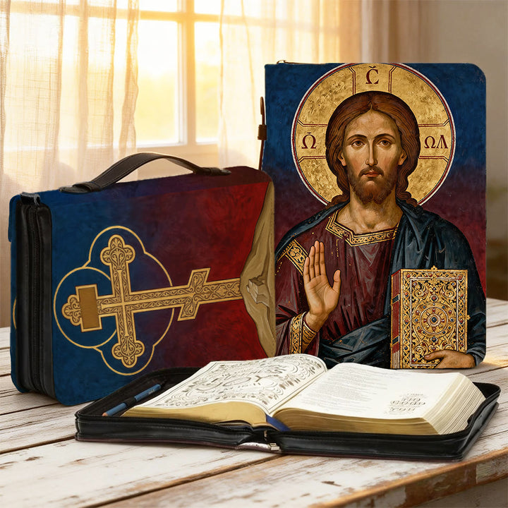 Christianartworkshop Andachtsbibel-Einband mit Jesus-Christus-Ikone und verziertem Kreuz - 2XL - Standard (keine Sonderanfertigung) - image 1