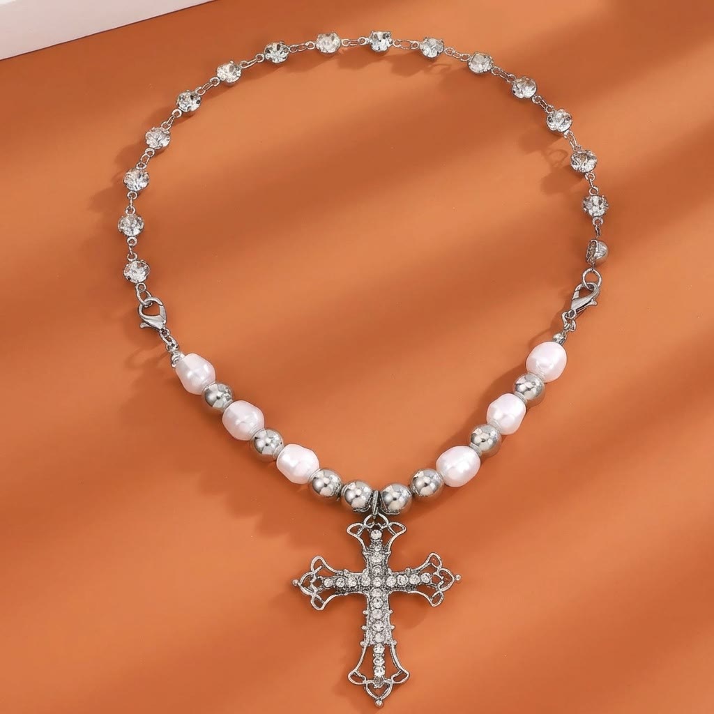 Christianartworkshop Barocke Perlen- und Zirkon-Kreuzkette im gotischen Stil: Ein Symbol des Glaubens und romantischer Hingabe - image 9