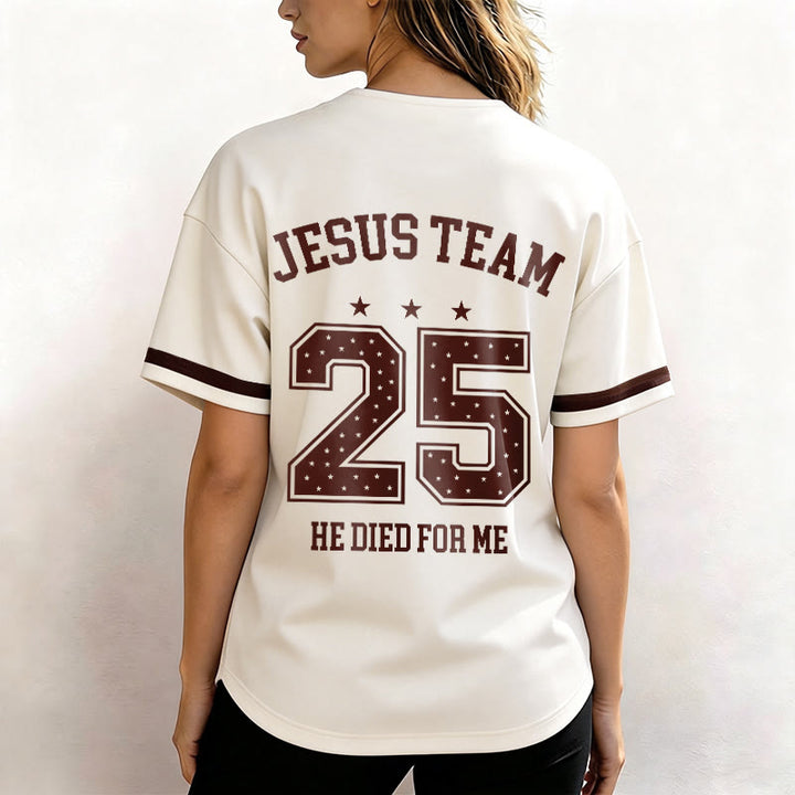 Christianartworkshop Jesus Team 25 Er starb für mich Glaube Baseballtrikot - image 4
