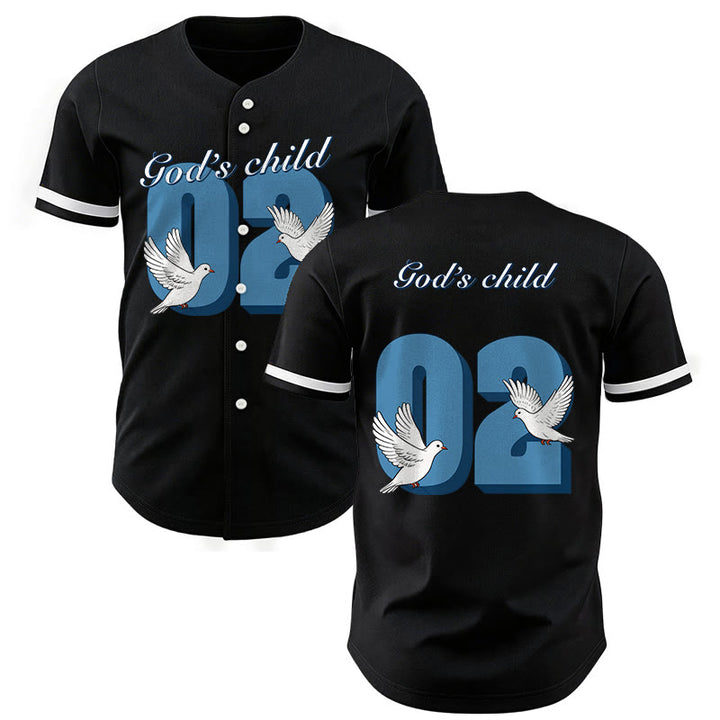 Christianartworkshop Baseballtrikot mit inspirierendem Tauben- und Zahlenmotiv „Gottes Kind“ - Schwarz - 5XL - image 0