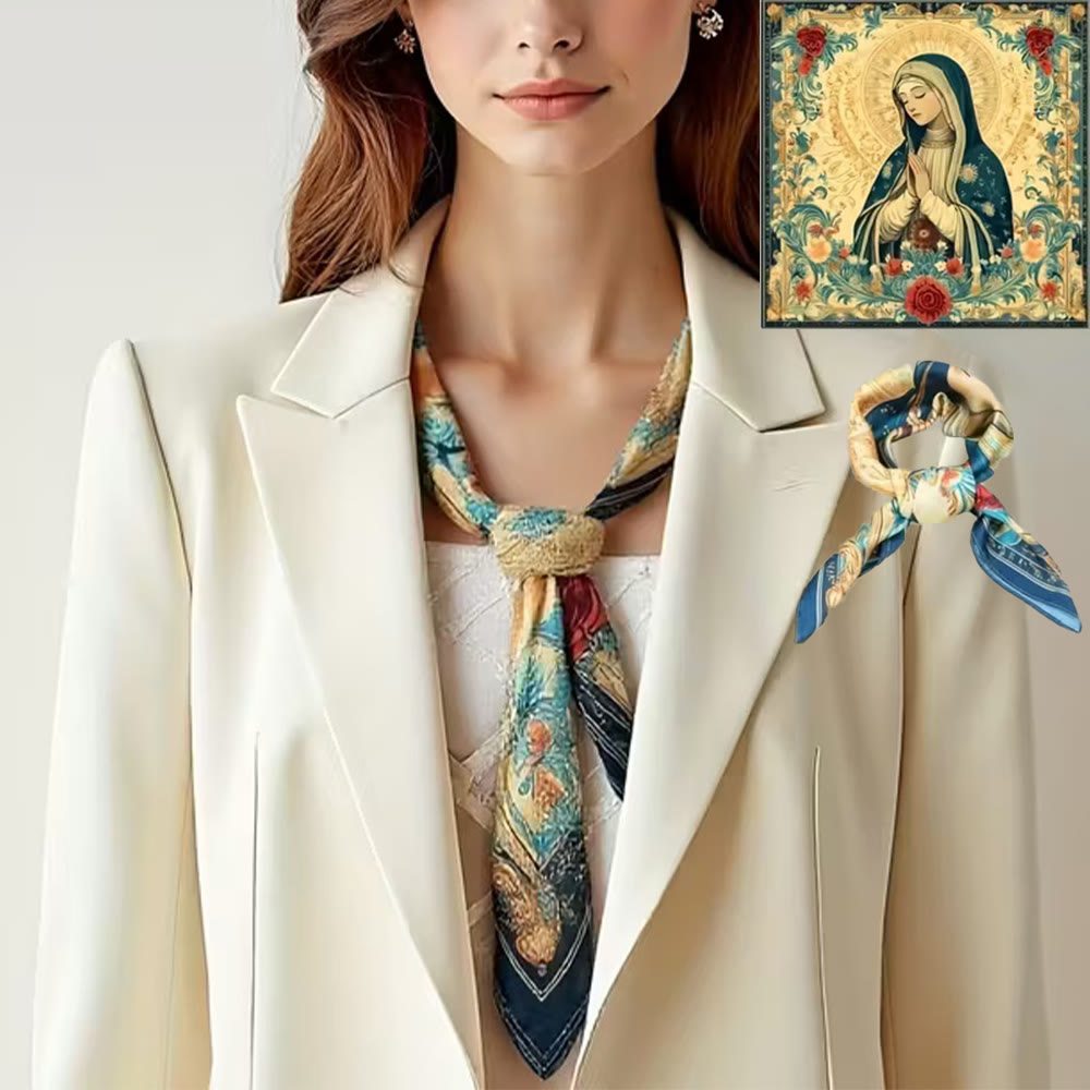 Christianartworkshop Satinschal „Serene Madonna“: Eine Blüte der Hingabe - A - image 0