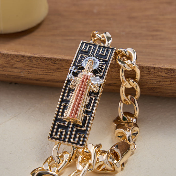 Christianartworkshop Kubanisches Gliederarmband mit Medaillons der Jungfrau Maria und des heiligen Judas Thaddäus, ein Symbol göttlichen Schutzes - St. Jude - image 4