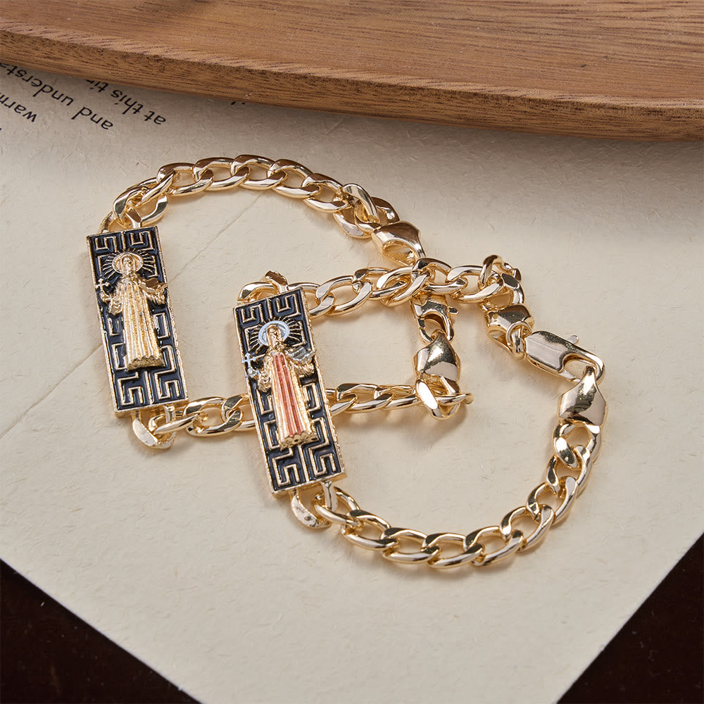 Christianartworkshop Kubanisches Gliederarmband mit Medaillons der Jungfrau Maria und des heiligen Judas Thaddäus, ein Symbol göttlichen Schutzes - image 0