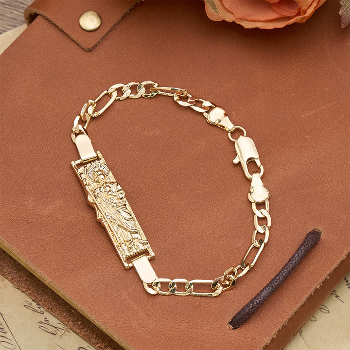 Christianartworkshop Rechteckiges Andachtsmedaillon-Figaro-Kettenarmband mit dem Heiligen Judas - Golden - 21 cm - image 2