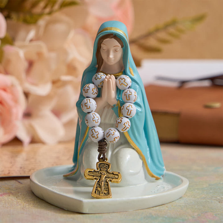 Christianartworkshop Rosenkranz mit weißen Perlen und goldenem Kreuz sowie orthodoxem Kruzifix - image 3