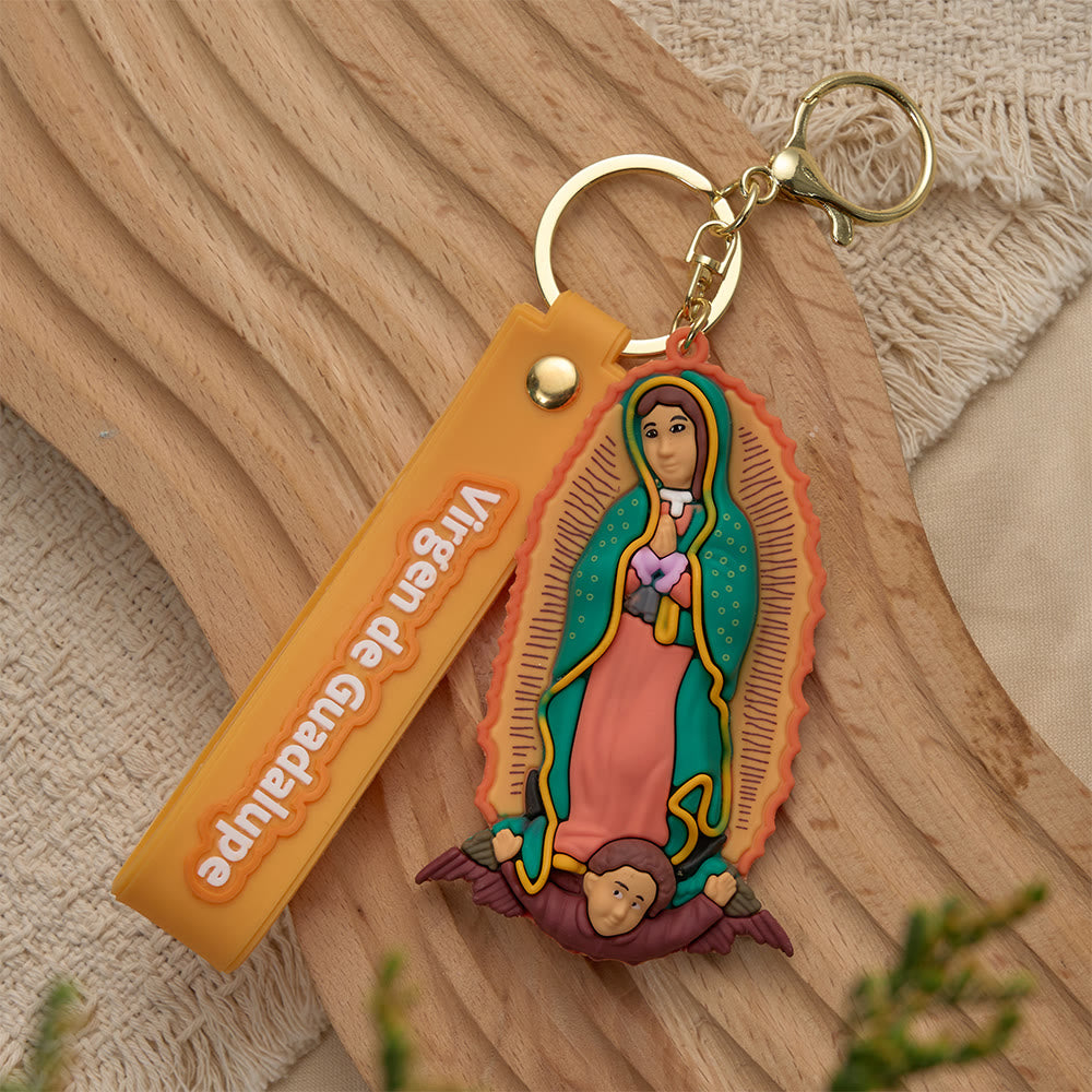 Christianartworkshop Schlüsselanhänger mit Andachtsmotiv Unserer Lieben Frau von Guadalupe und des Heiligen Judas Thaddäus: Symbol des Glaubens und des spirituellen Schutzes - Orange Our Lady - image 3