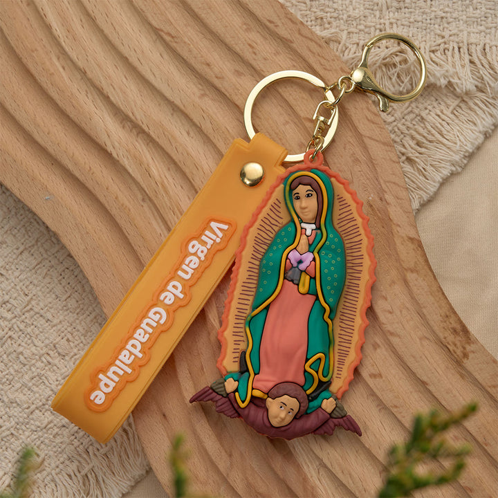Christianartworkshop Schlüsselanhänger mit Andachtsmotiv Unserer Lieben Frau von Guadalupe und des Heiligen Judas Thaddäus: Symbol des Glaubens und des spirituellen Schutzes - Orange Our Lady - image 3