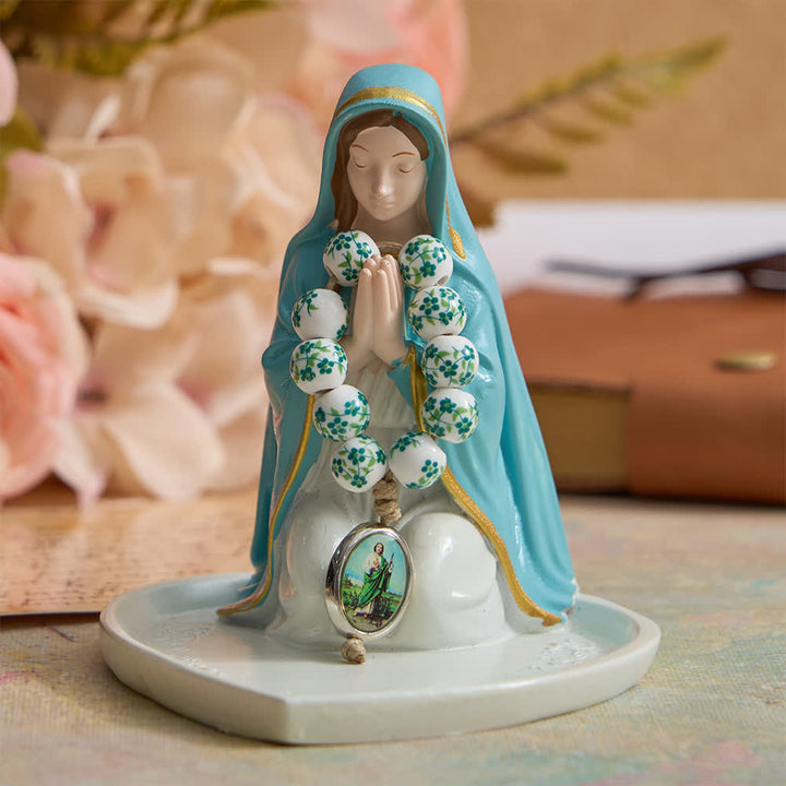 Christianartworkshop Fingerrosenkranz aus grüner Keramik mit Blumenmuster und St.-Judas-Medaille - image 3