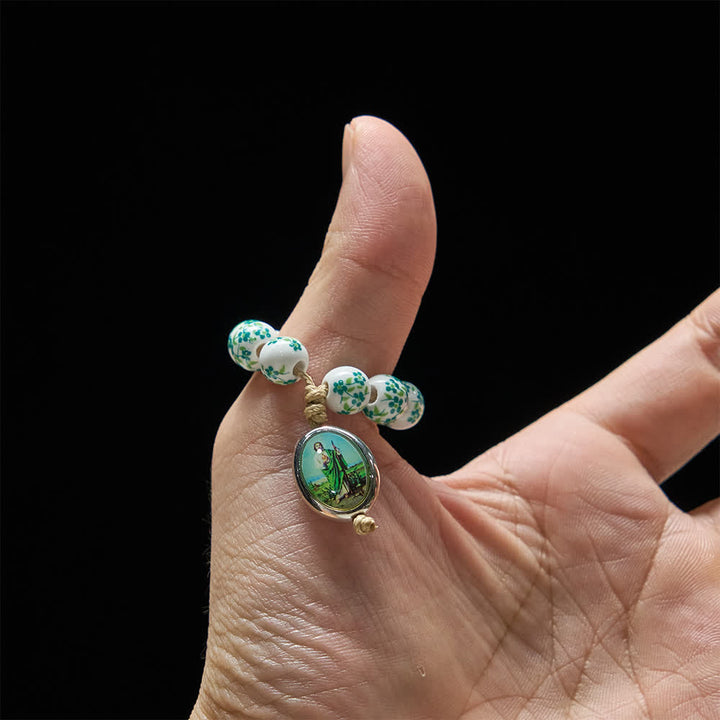 Christianartworkshop Fingerrosenkranz aus grüner Keramik mit Blumenmuster und St.-Judas-Medaille - image 2