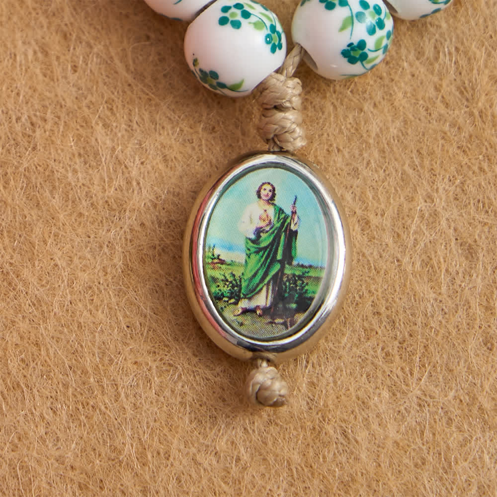Christianartworkshop Fingerrosenkranz aus grüner Keramik mit Blumenmuster und St.-Judas-Medaille - image 5
