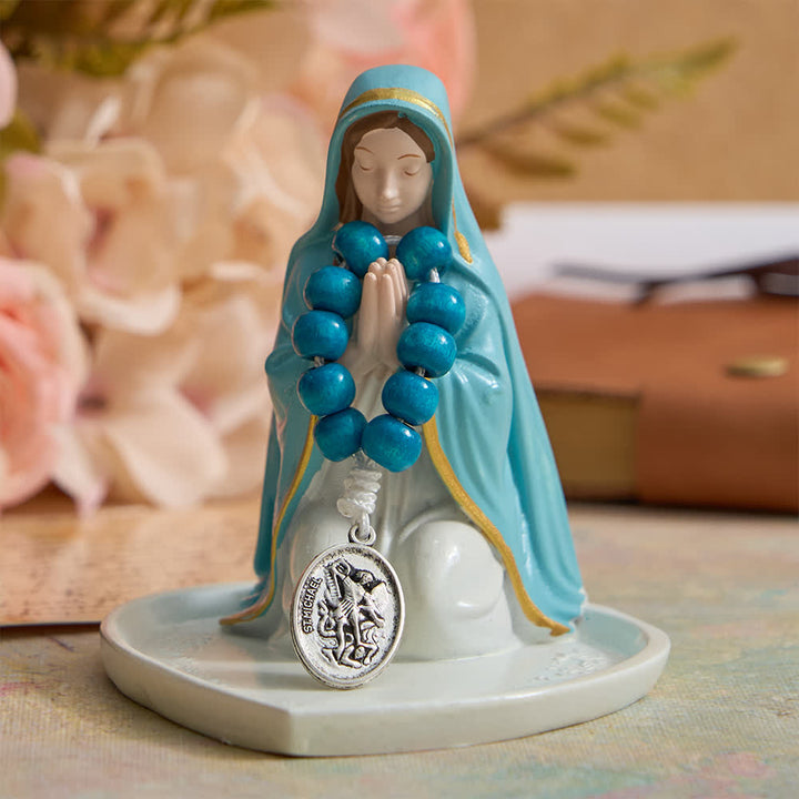 Christianartworkshop Fingerrosenkranz aus blau gefärbtem Ahornholz mit Schutz des Heiligen Michael - image 2