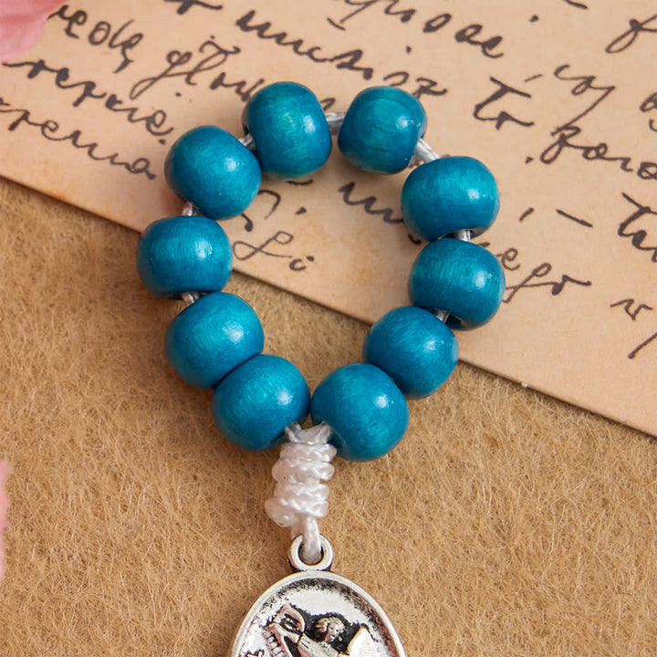 Christianartworkshop Fingerrosenkranz aus blau gefärbtem Ahornholz mit Schutz des Heiligen Michael - image 3