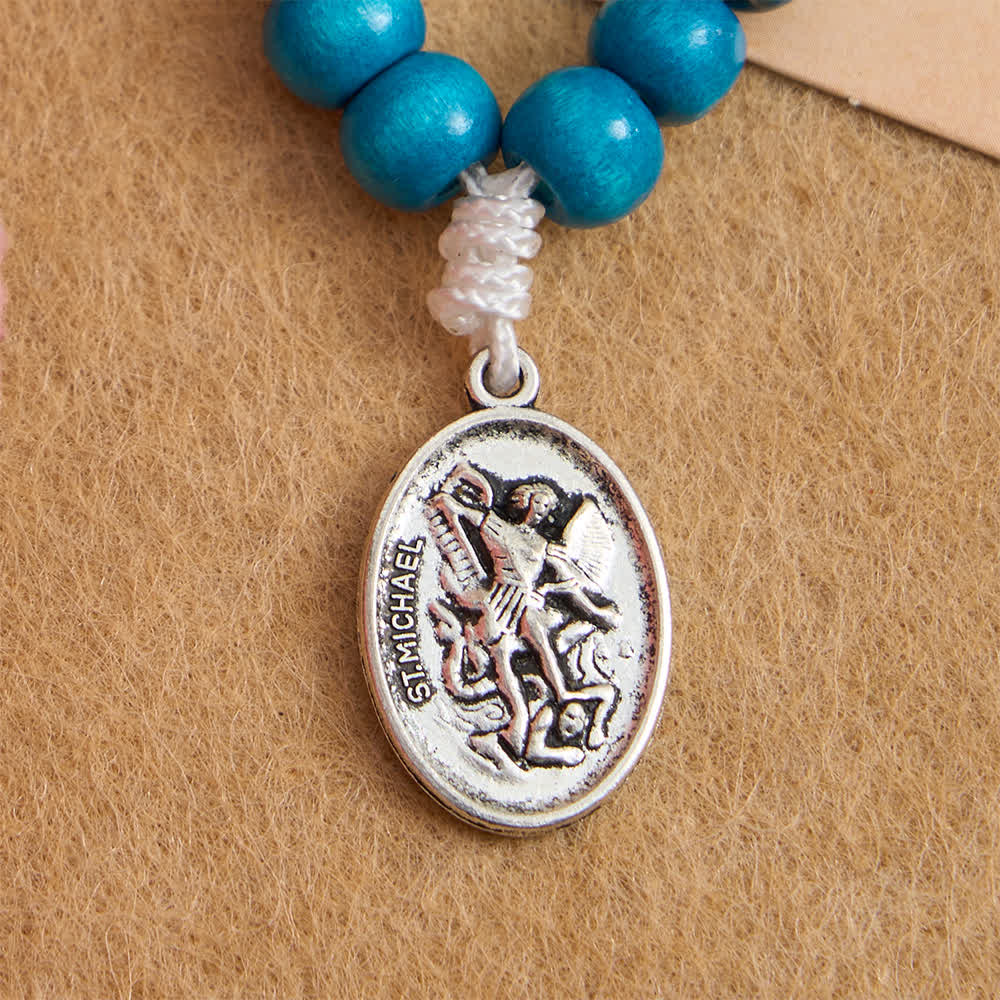 Christianartworkshop Fingerrosenkranz aus blau gefärbtem Ahornholz mit Schutz des Heiligen Michael - image 4