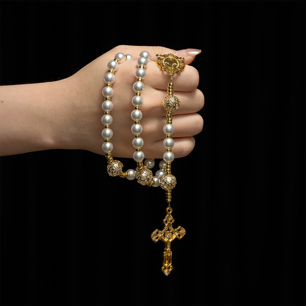Eleganter weißer Rosenkranz mit Jungfrau Maria und individuellen Namensbuchstaben von Christianartworkshop - image 1