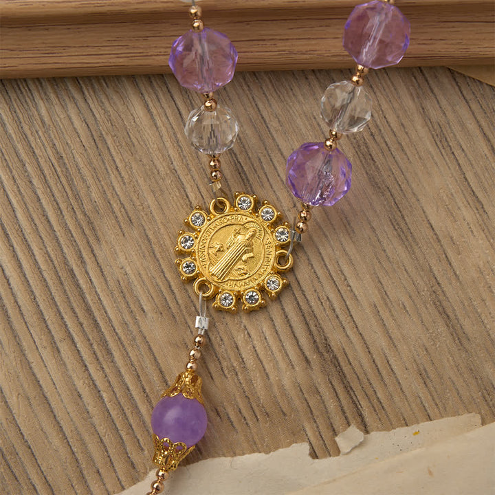 Christianartworkshop Zweifarbiger, facettierter Rosenkranz in Lila mit St. Benedikt und Kruzifix - image 6