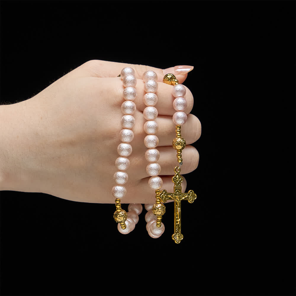 Christianartworkshop Vintage-Rosenkranz in Rosa und Gold mit St.-Benedikt-Medaille - image 1