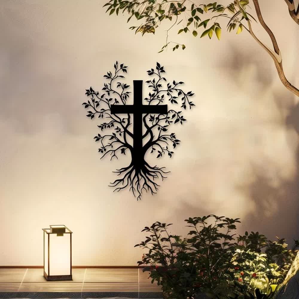 Christianartworkshop Tägliche Glaubenserinnerung Metall-Wanddeko: Kreuzbaum für ein spirituelles Leben - Schwarz - 12,70''*15,75''/32,27*40cm - image 0