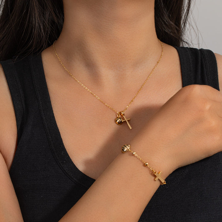 Christianartworkshop Sportball- und Kreuz-Schmuckset (Halskette + Armband) mit Karte: Ein Symbol des Glaubens und der sportlichen Leidenschaft - Golden Basketball B - image 8