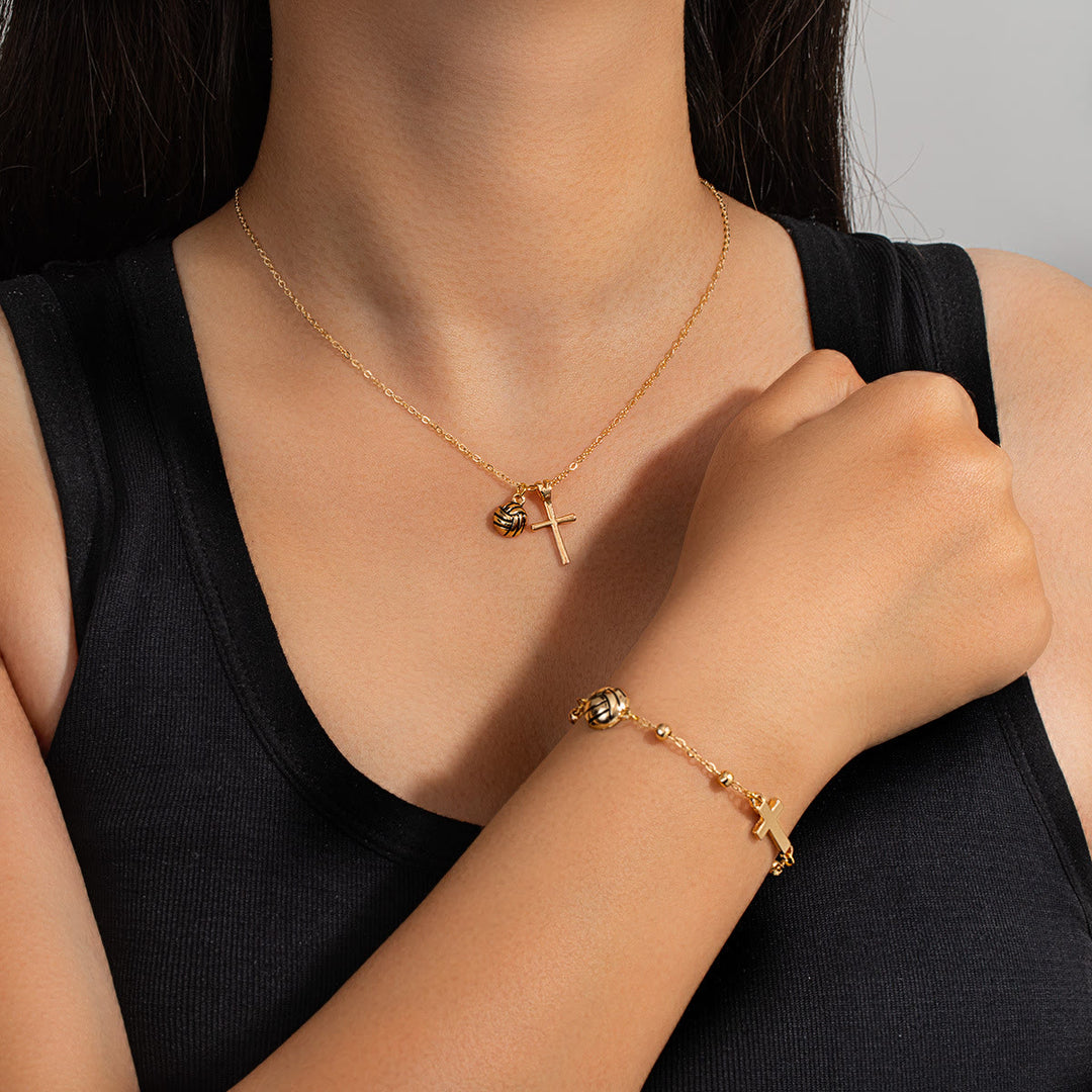 Christianartworkshop Sportball- und Kreuz-Schmuckset (Halskette + Armband) mit Karte: Ein Symbol des Glaubens und der sportlichen Leidenschaft - Golden Volleyball B - image 4