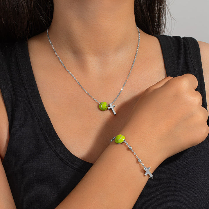 Christianartworkshop Sportball- und Kreuz-Schmuckset (Halskette + Armband) mit Karte: Ein Symbol des Glaubens und der sportlichen Leidenschaft - Silber Tennis A - image 21
