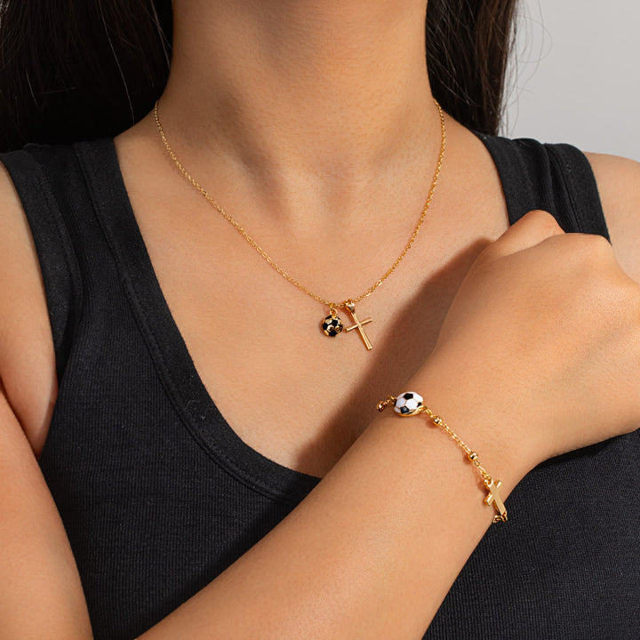 Christianartworkshop Sportball- und Kreuz-Schmuckset (Halskette + Armband) mit Karte: Ein Symbol des Glaubens und der sportlichen Leidenschaft - Golden Soccer B - image 13