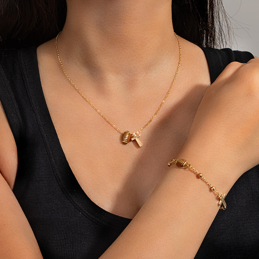 Christianartworkshop Sportball- und Kreuz-Schmuckset (Halskette + Armband) mit Karte: Ein Symbol des Glaubens und der sportlichen Leidenschaft - Golden Rugby A - image 15