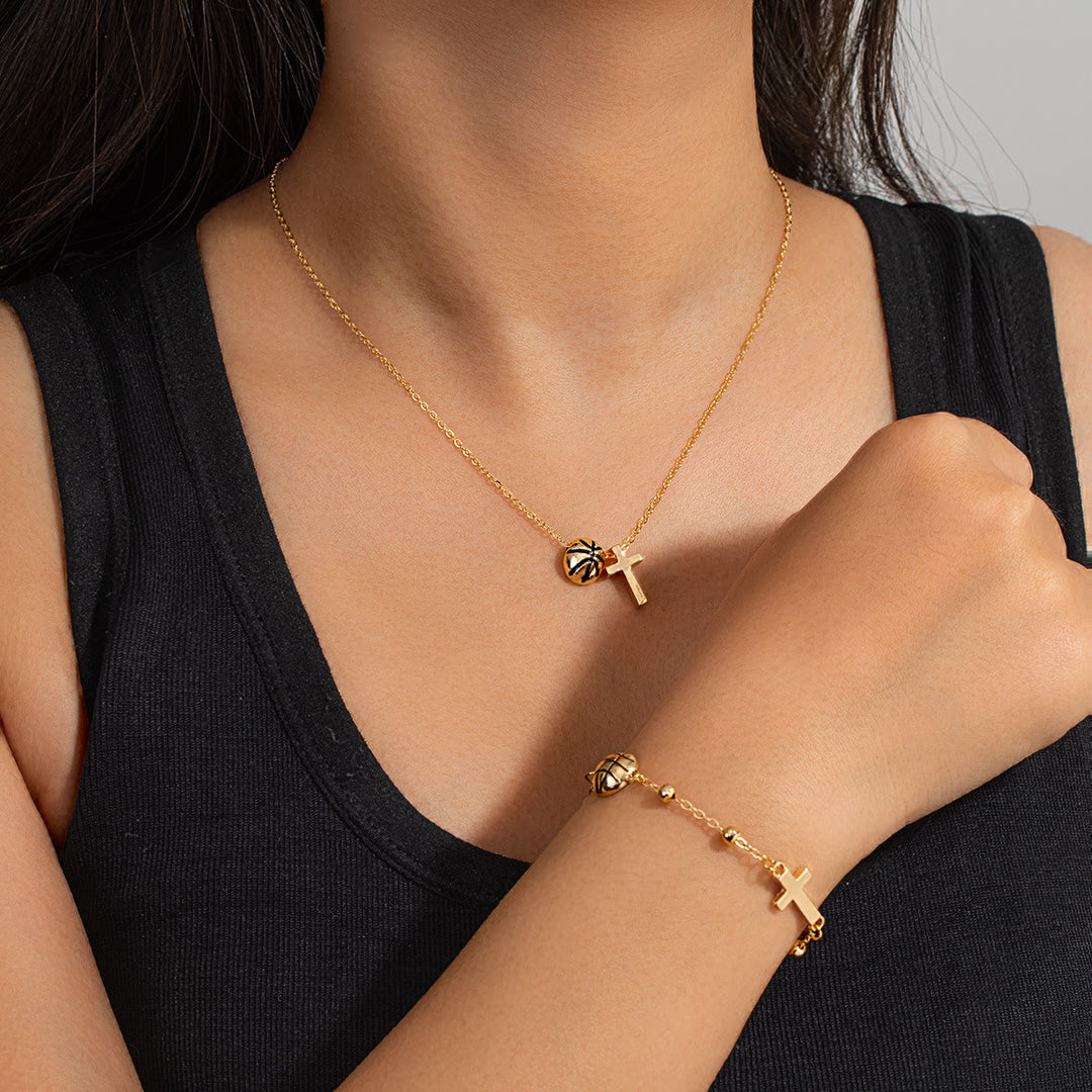 Christianartworkshop Sportball- und Kreuz-Schmuckset (Halskette + Armband) mit Karte: Ein Symbol des Glaubens und der sportlichen Leidenschaft - Golden Basketball A - image 6