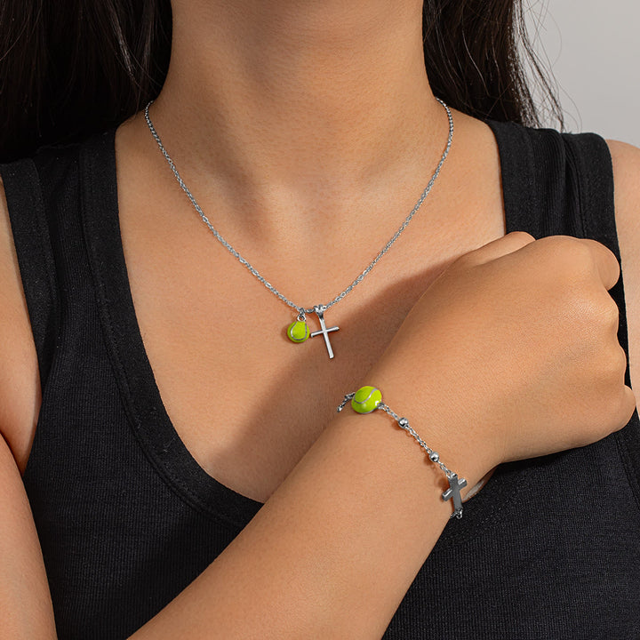 Christianartworkshop Sportball- und Kreuz-Schmuckset (Halskette + Armband) mit Karte: Ein Symbol des Glaubens und der sportlichen Leidenschaft - Silber Tennis B - image 23