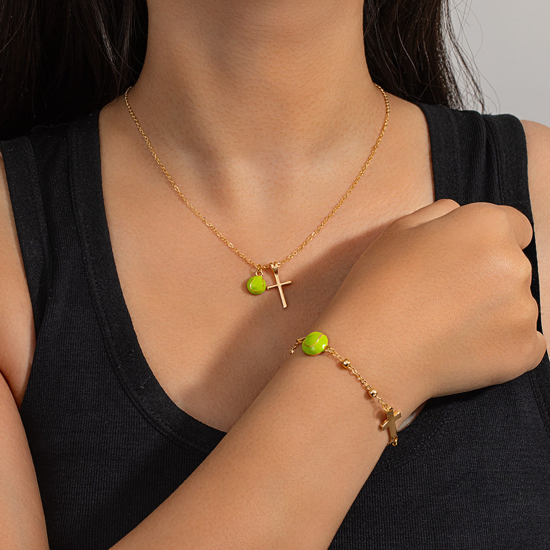 Christianartworkshop Sportball- und Kreuz-Schmuckset (Halskette + Armband) mit Karte: Ein Symbol des Glaubens und der sportlichen Leidenschaft - Golden Tennis B - image 22