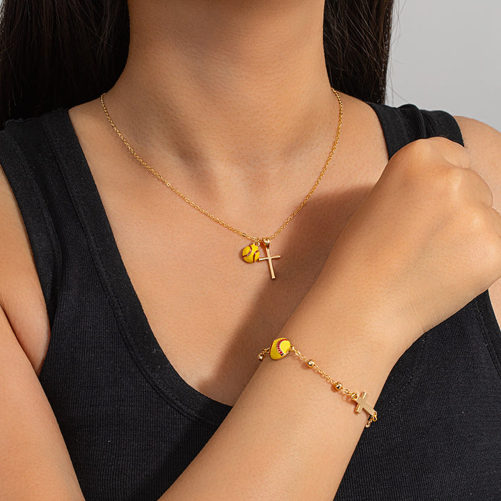 Christianartworkshop Sportball- und Kreuz-Schmuckset (Halskette + Armband) mit Karte: Ein Symbol des Glaubens und der sportlichen Leidenschaft - Golden Baseball B - image 27