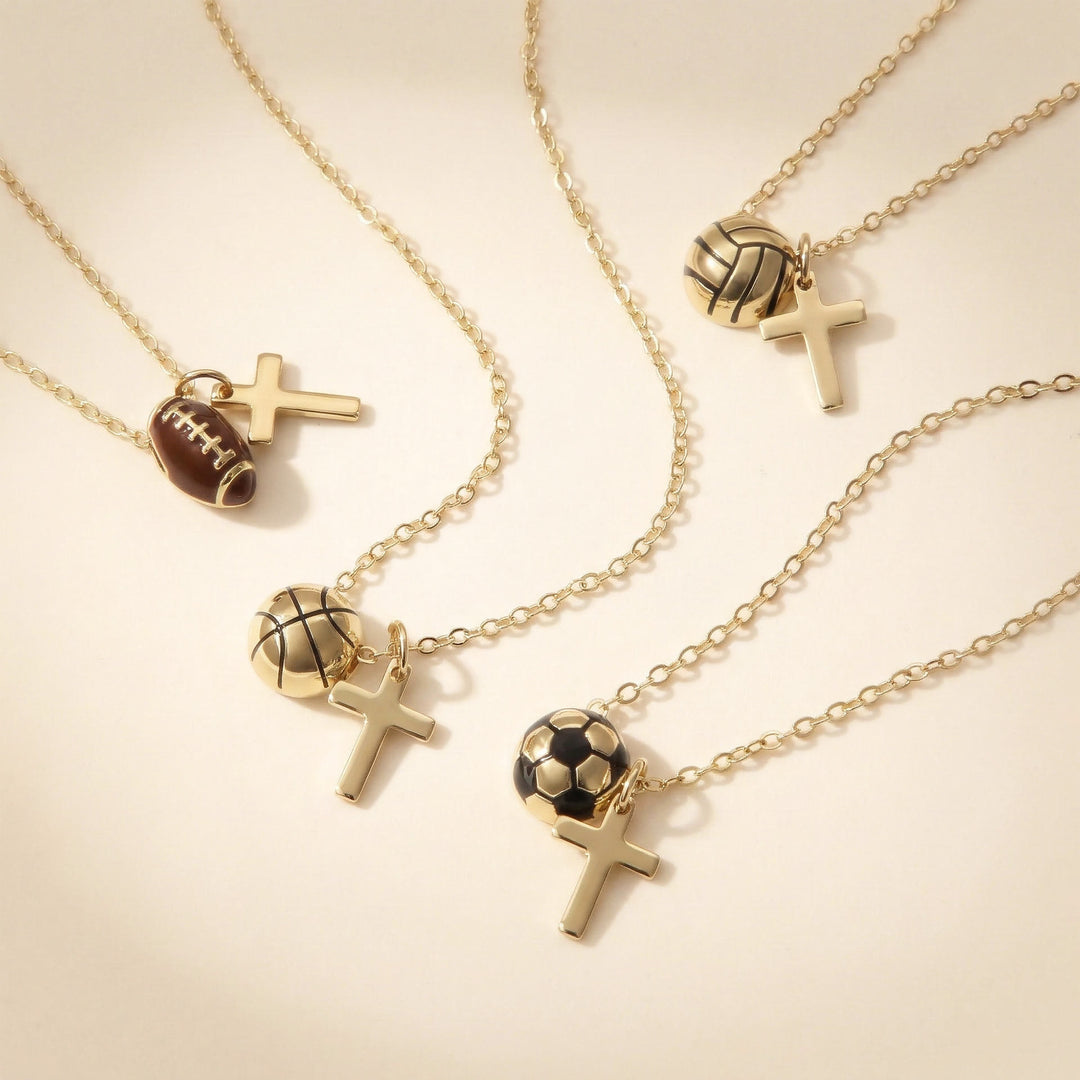 Christianartworkshop Sportball- und Kreuz-Schmuckset (Halskette + Armband) mit Karte: Ein Symbol des Glaubens und der sportlichen Leidenschaft - image 1