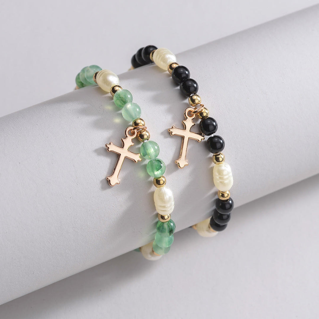 Christianartworkshop Stapelbares Perlenkreuz-Armband-Duo: Ein Symbol für unerschütterlichen Glauben und vielseitige Schönheit - image 4