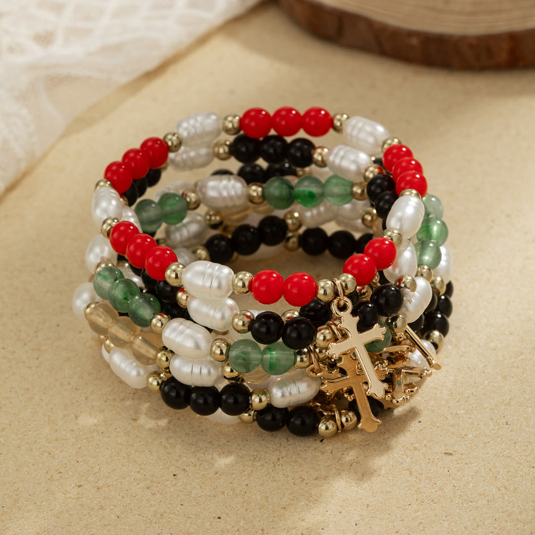 Christianartworkshop Stapelbares Perlenkreuz-Armband-Duo: Ein Symbol für unerschütterlichen Glauben und vielseitige Schönheit - image 2