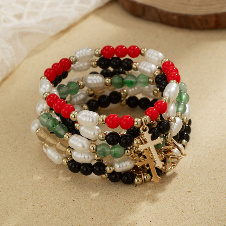 Christianartworkshop Stapelbares Perlenkreuz-Armband-Duo: Ein Symbol für unerschütterlichen Glauben und vielseitige Schönheit - image 2