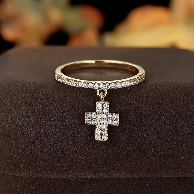 Christianartworkshop Ewigkeitsring mit Kreuzanhänger und Zirkonia-Kreuz: Eine Erinnerung an das göttliche Licht - Golden - US 9 - image 0