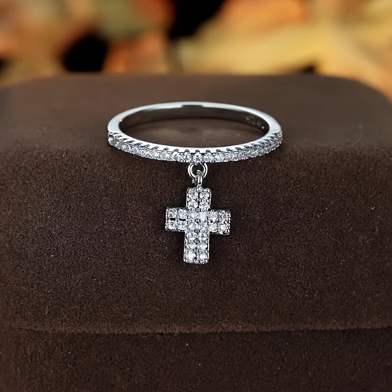 Christianartworkshop Ewigkeitsring mit Kreuzanhänger und Zirkonia-Kreuz: Eine Erinnerung an das göttliche Licht - Silber - US 9 - image 2