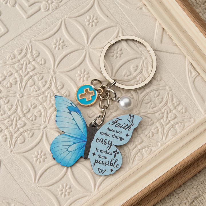 Christianartworkshop Bunter Schmetterlings-Schlüsselanhänger mit inspirierendem Bibelvers und Herzanhänger: Ein Symbol für Glauben und Transformation - Himmelblau - image 4