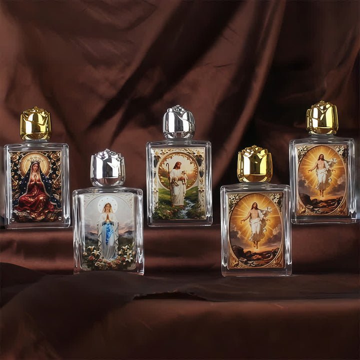 Christianartworkshop Quadratische Weihwasserflasche mit katholischen Ikonen: Duftflasche mit heiligen Bildern - image 2