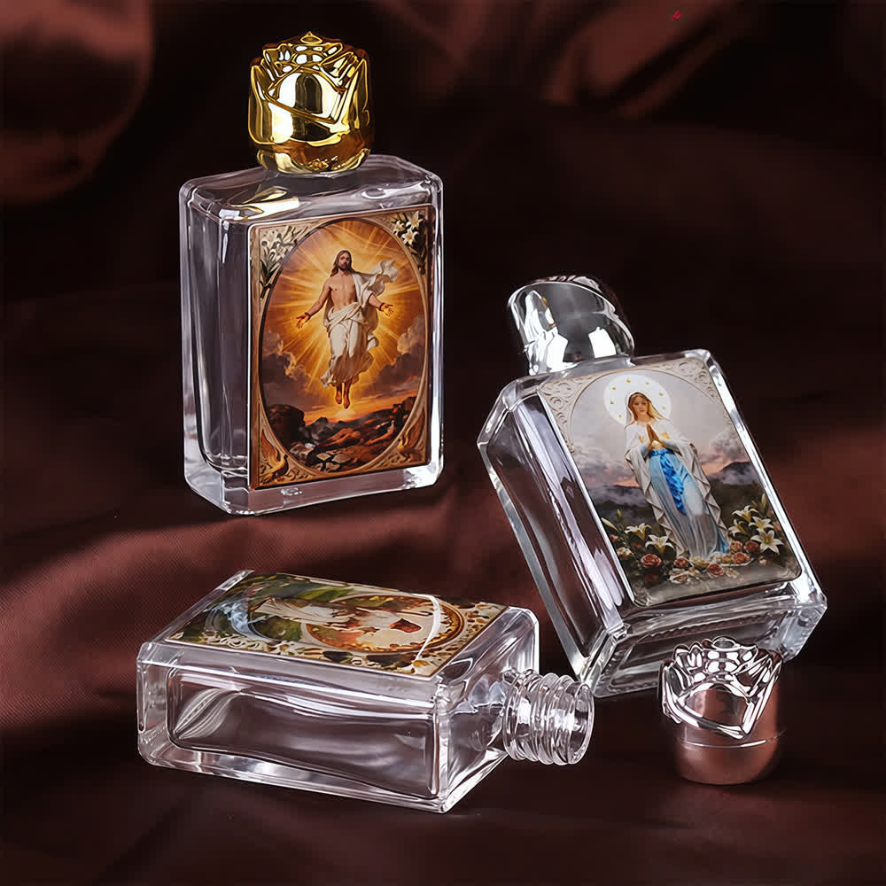 Christianartworkshop Quadratische Weihwasserflasche mit katholischen Ikonen: Duftflasche mit heiligen Bildern - image 1