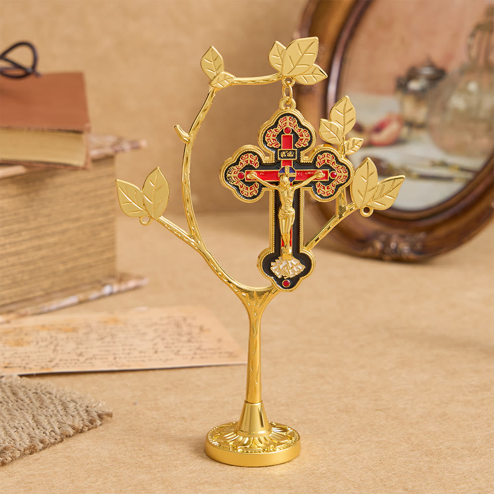 Christianartworkshop Lebensbaum-Tischdekoration mit hängendem Kruzifix-Anhänger: Ein Symbol der Hingabe und Erneuerung - Lebensbaum-Kreuz - image 0