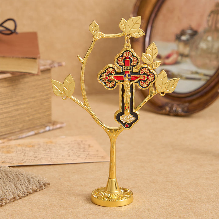 Christianartworkshop Lebensbaum-Tischdekoration mit hängendem Kruzifix-Anhänger: Ein Symbol der Hingabe und Erneuerung - Lebensbaum-Kreuz - image 0