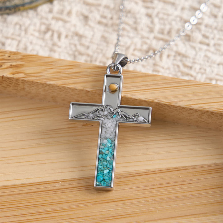 Christianartworkshop Senfkorn-Halbmond- und Kreuzkette: Türkis-Einlage und silberfarbenes Design - Kreuzen - image 2